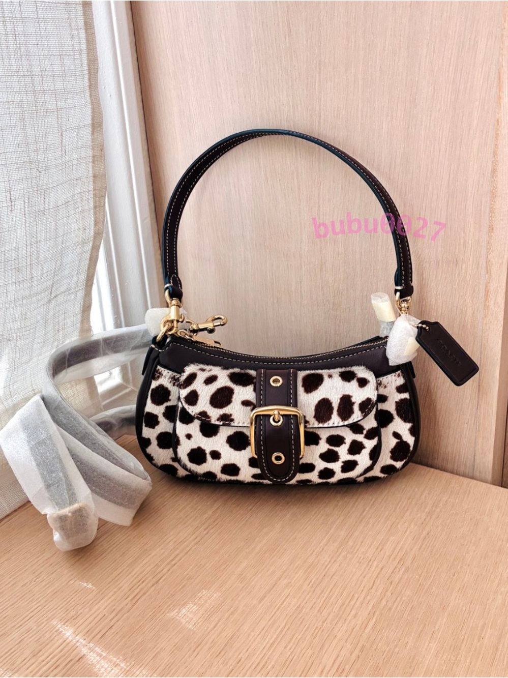 NWT🐮Coach Ashton Mini Shoulder Bag In Haircalf Dark Brown Chalk CEN10 Fall Y2k